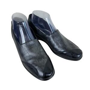 Munro Walking‎ Wedge Black Pebbled & Patent Leather Slip On Low Heeled Size 9